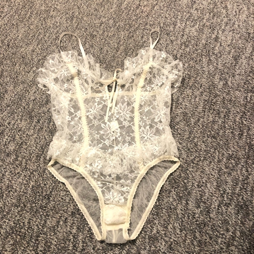 Teddy Bodysuit Lingerie Babydoll Cream Lace Size Large